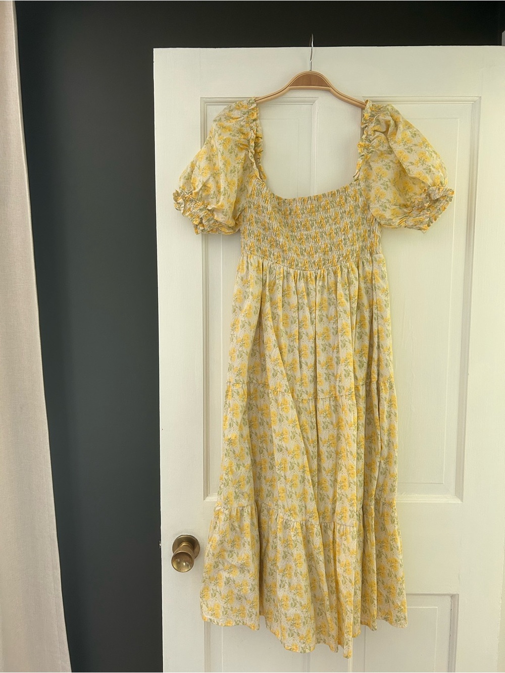 Faithfull The Brand // Yellow Floral Puff Sleeve Midi Dress